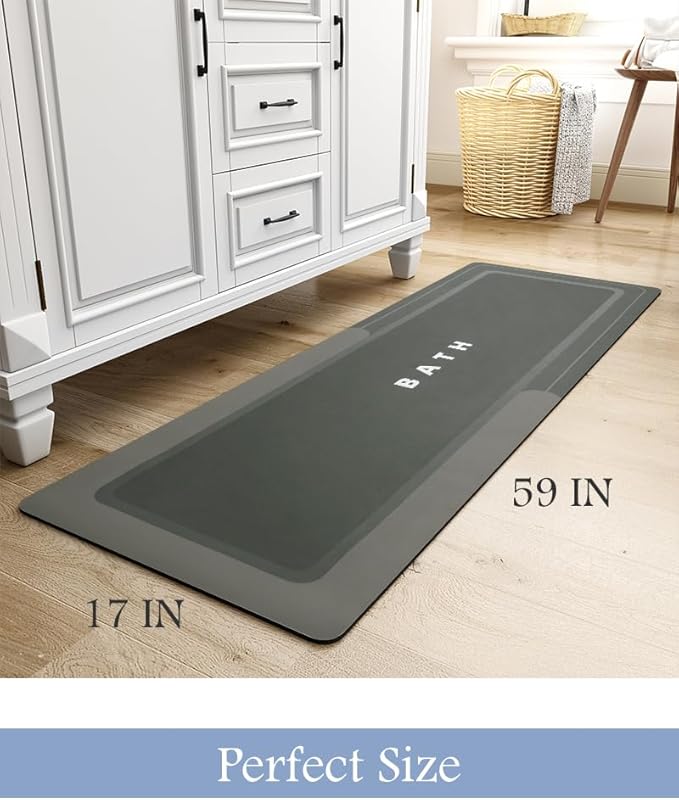 MontVoo-Bath Mat Rug Long Non Slip Super Absorbent Bathroom Runner Stain Resistant Quick Dry Thin Bathroom Mat Fit Under Door-17"x59",Darkgrey
