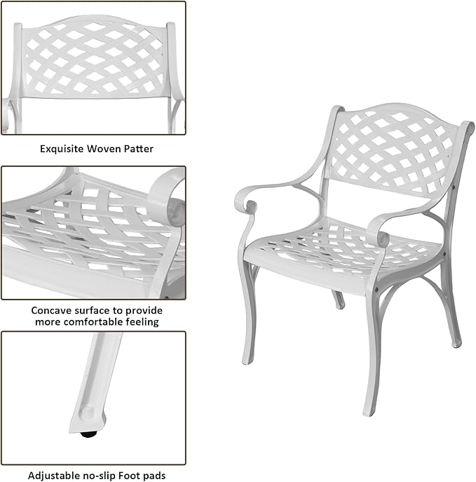 30.31" Outdoor Table and Chairs, Patio Table Set with 2.36" Umbrella Hole, Anti-Resistant Outdoor Dinning Set, Cast Aluminum Patio Furniture Set for Garden, Porch, Deck