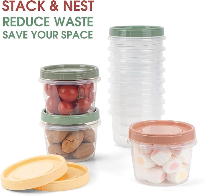8 Oz Small Food Containers with Lids, 12 Pack, 1-Cup Reusable Snack Containers with Screw Top for Food Small Portions Meal Prep Freezer Storage, Microwave Freezer Dishwasher Safe, 4 Colors