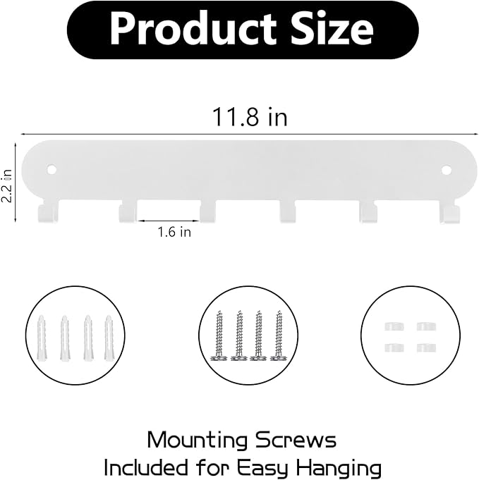 2 Pack Key Holder for Wall,Key Hooks,Key Holder Wall Mount Self Adhesive, Key Hooks for Wall Key Rack Wall Mount for No Drill for Living Room, Kitchen, Bathroom, Garage (White, 6 Hooks)