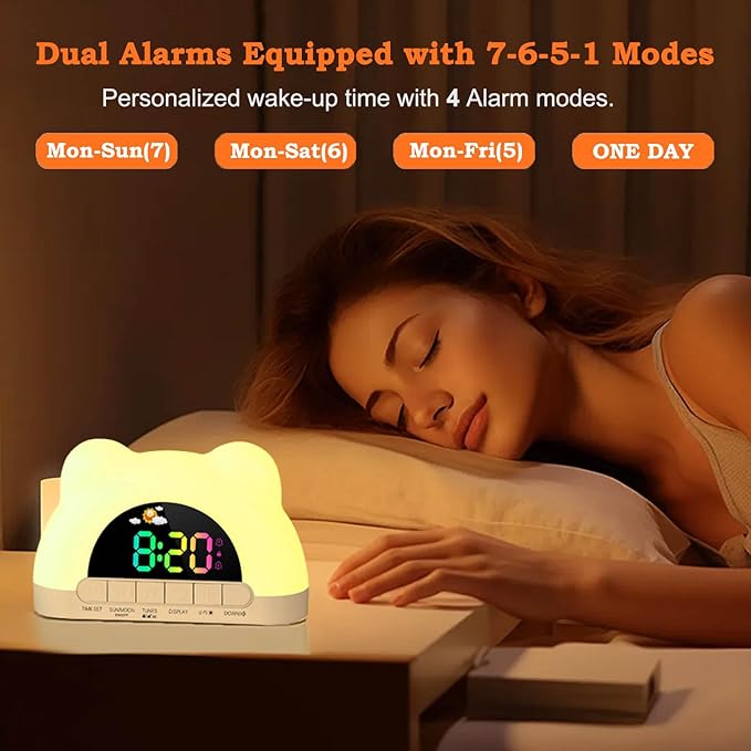 Alarm Clock for Kids, Ok to Wake Clock with Green Light Red Light, Children's Sleep Trainer,10 Ringtones,3 Brightness, Dual Alarms, Digital Alarm Clock for Adults Boy Girl Toddler Bedroom