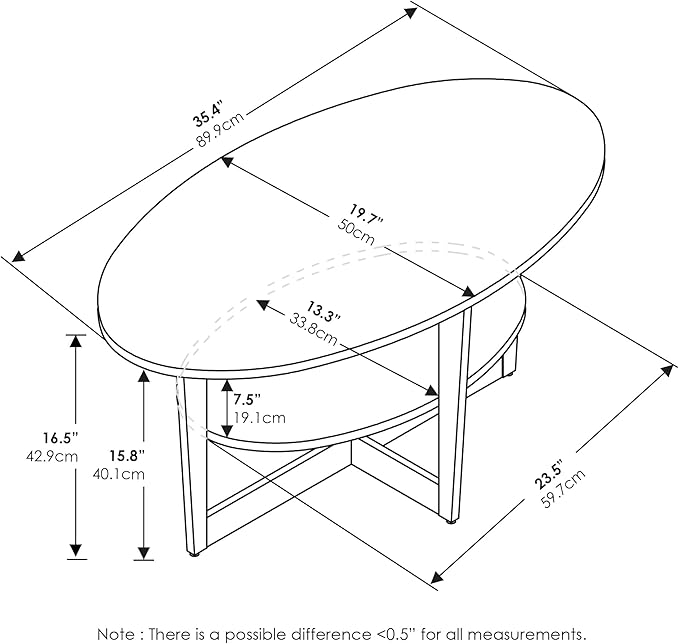 Furinno Oval Coffee Table, Walnut