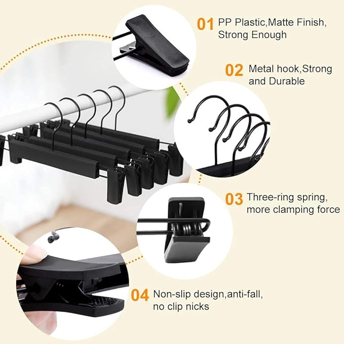 Pants Hangers with Clips, Skirt Hangers, 360 ° Swivel Hooks Space Saving Hangers for Pants, Skirts, Clothes, Jeans (20Pack, Black)