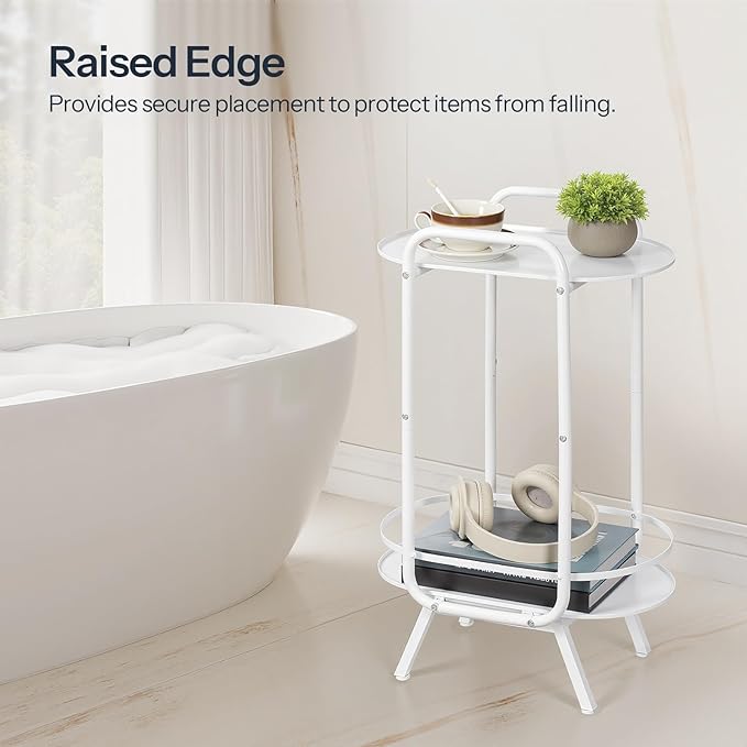 HOOBRO White Side Table, 2 Tier Oval End Table with Tray Storage, Small Cute Kids Nightstand for Living Room, Bedroom, Dorm WT184BZ01