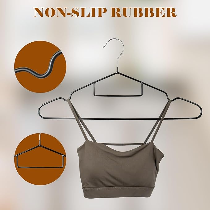 Clothes Hangers 50Pack,Black Metal Hangers with Tie Bar,Non-Slip Heavy Duty Hanger with Shoulder Notches for Dress and Camisole,Space-Saving Shirt Hanger（Black）