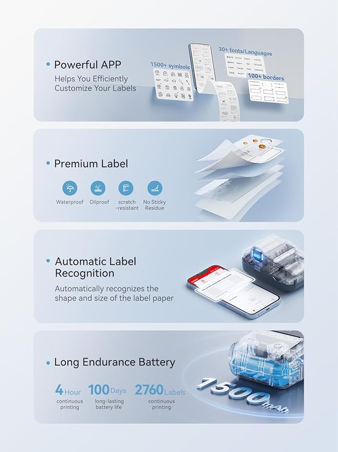 NIIMBOT B1 Label Maker Machine with Tape, 2 Inch Portable Label Printer, Bluetooth Thermal Label Printer with Multiple Templates for Small Business,Office,Home,School (Blue, 1 Printer+1 Roll Label)