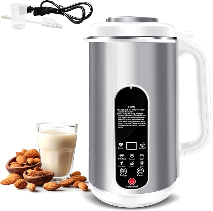 8-in-1 Nut Milk Maker Machine | 40oz Automatic Stainless Steel Milk Maker for Homemade Soy, Almond, Oat Milk, Juice, Baby Food & Non Dairy Beverages | with Delay Start/Keep Warm/Boil Water/Self-Clean