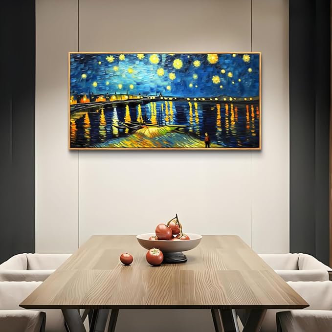 hyidecorart Wood Framed Wall Art For Living Room Large Canvas Wall Decor For Office Modern Bedroom Decoration Night Scene Wall Paintings Abstract Blue Vintage Pictures Artwork Home Decor 20x40