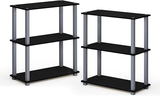 Furinno Turn-S-Tube 3-Tier Compact Multipurpose Shelf 2-Pack, Black/Grey