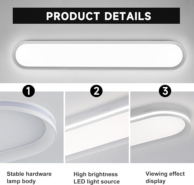 47.1 Inch Metal LED Ceiling Light,Slim, Edge Lit - 65W Full Spectrum Linear Ceiling Lamps,6500K Cool White Modern Ultra Thin Low Profile Light Fixture for Kitchen, Home & Office Hallway