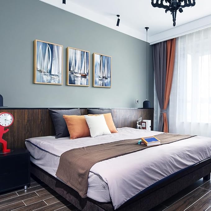 Natural Wood Framed Wall Art For Living Room Wall Deco For Bedroom Office Decor Wall Hanging Decor Abstract Seascape Painting Sailboat Pictures Artwork Home Decorration 3 Piece Framed Art Prints