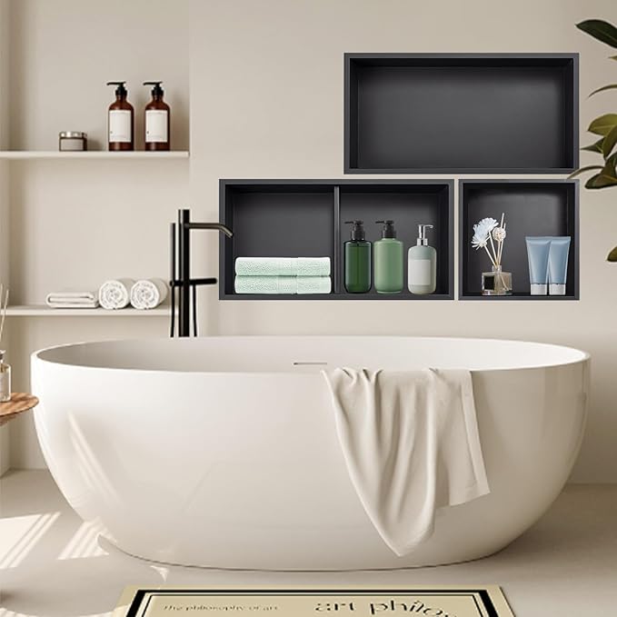 Stainless Steel Shower Niche 24" X 12" Brushed No Tile Needed Wall Niche Double Shelves Recessed Shower Shelf for Bathroom Storage Over Mount Installation