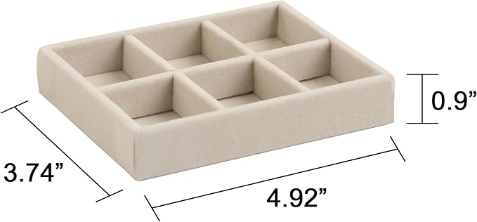Frebeauty Small Jewelry Tray Set,Stackable Velvet Jewelry Organizer Tray,Mini Jewelry Drawer Organizer,Drawer Inserts,4.92 x 3.74 x 0.9 Inches,Earring Organizer for Women(Set 9,Beige)