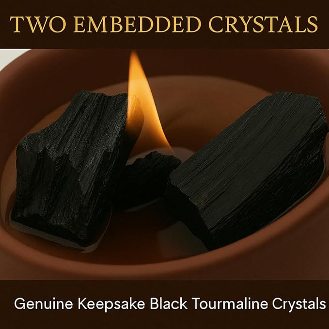 Empowerment Crystal Candle, 7.4 Oz, Brown - Forest Mahogany Scented Candle - Candles for Men with Wooden Wick, Black Tourmaline, Essential Oils & Premium Botanical Soy, Coconut and Beeswax