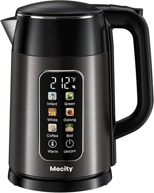 Mecity Electric Kettle 1.7L Touch Screen Temperature Control Water Boiler, No Plastic Contact with Water. 6 Preset Temperature Programs, 2 Hours Keep Warm, Dark Grey