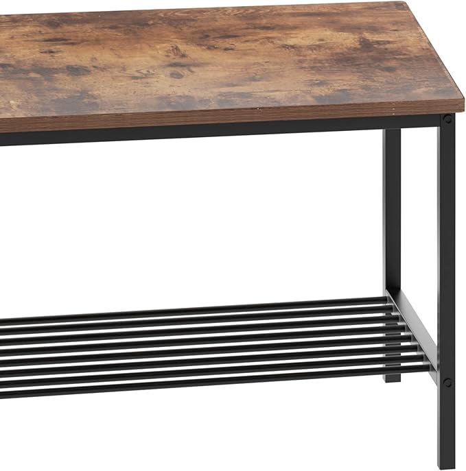 soges 4 Pieces Dining Table Set, 43.3 inch Kitchen Table Set for 4, Dining Set with 2 Chairs and Bench with Storage Rack, Nesting Furniture Set for Dining Room, Kitchen, Restaurant, Rustic Brown