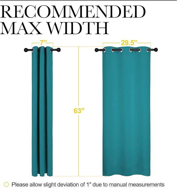 NICETOWN Room Darkening Curtains 63 inch Length 2 Panels, Thermal Insulated Grommet Blackout Curtains for Modern Casual Elegant Bedroom Kids Room Theme Decoration (Peacock Teal, 2 Pieces, W34)