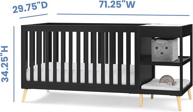 Delta Children Essex 4-in-1 Convertible Crib and Changer, Black Ebony w/Natural Knobs