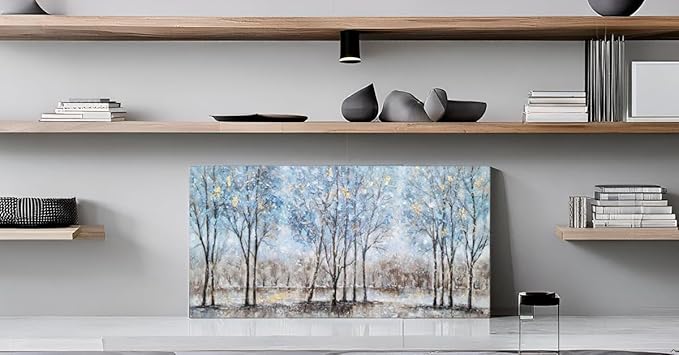NdcSkyArt Forest Canvas Wall Art - Hand Painted Textured Abstract Tree Paintings with Gold Foil for Modern Décor