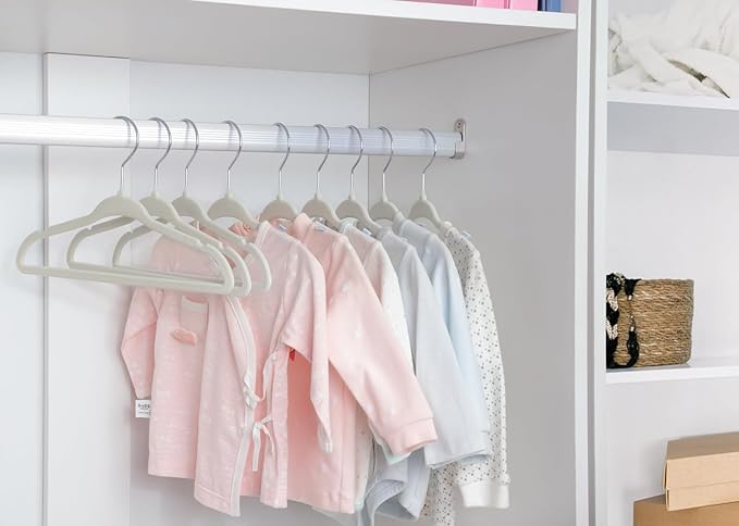 ManGotree Baby Velvet Clothes Hangers, Childrens Kids Hangers for Clothes Space Saving Non-Slip 15 Pack (Beige)