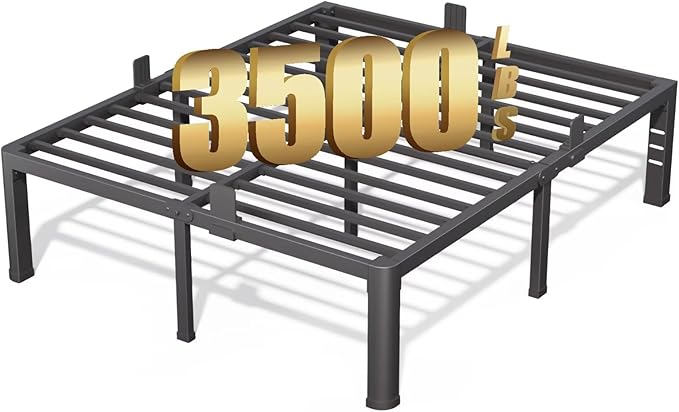 18 Inch California King Bed Frame with Rounded Corner and Headboard Hole Mattress Retainers 3500 LBS Metal Heavy Duty Steel Slats Support No Box Spring Needed Platform Noise Free Easy Assembly