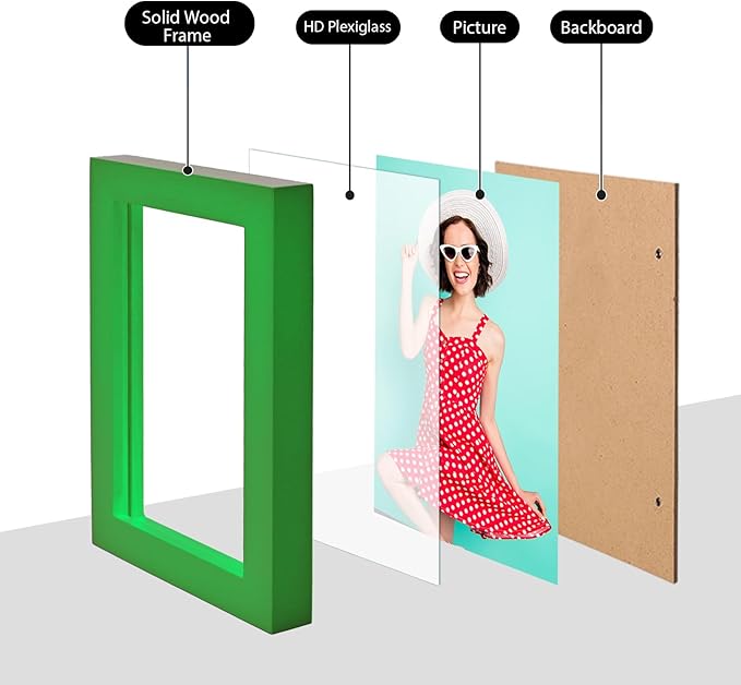 KINLINK 3.5x5 Picture Frame Grass Green, Solid Wood Frames with Plexiglass for Table Top and Wall Mounting, Photo Frames for Horizontal or Vertical Display, 4 Pack