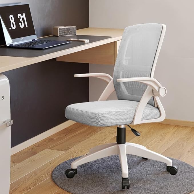 Office Chair, Ergonomic Desk Breathable Mesh Swivel Chair with Flip-Up Arms and Lumbar Support Computer for Home Office
