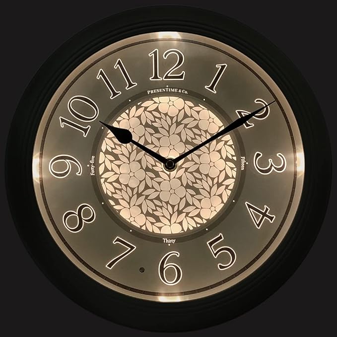 Presentime & Co. 12.6" Illuminated Farmhouse Wall Clock, Silent Battery Operated Night Light Wall Clock with Smart LED Sensor for Living Room, Bathroom, Kitchen, Home Office, Sage Green