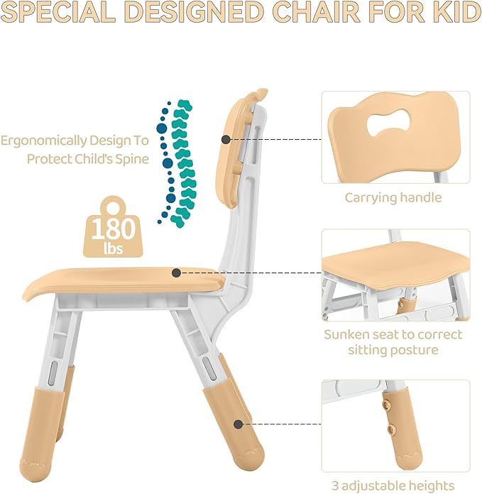 Kids Table and 4 Chairs Set, Height-Adjustable Toddler Table and Chairs with Graffiti Desktop, 31.5''L x 23.6''W Children Activity Table for Daycare, Classroom, Home