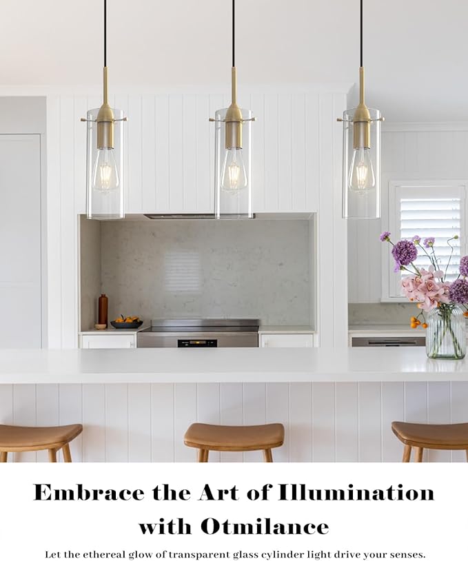 Blown Glass Pendant Light, Gold Pendant Light Kitchen Island 1 Pack, Glass Kitchen Pendant Lights, Island Pendant Lights for Kitchen, Living Room, Dining Room, Bar