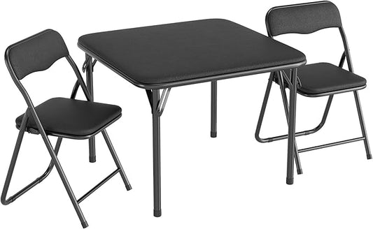 GarveeHome Boys and Girls Folding Table and Chair Set of 3, Featuring a Portable Table and Chairs with Soft Pu Cushions. No Assembly is Required, Perfect for Eating, Reading and Playing, Black.