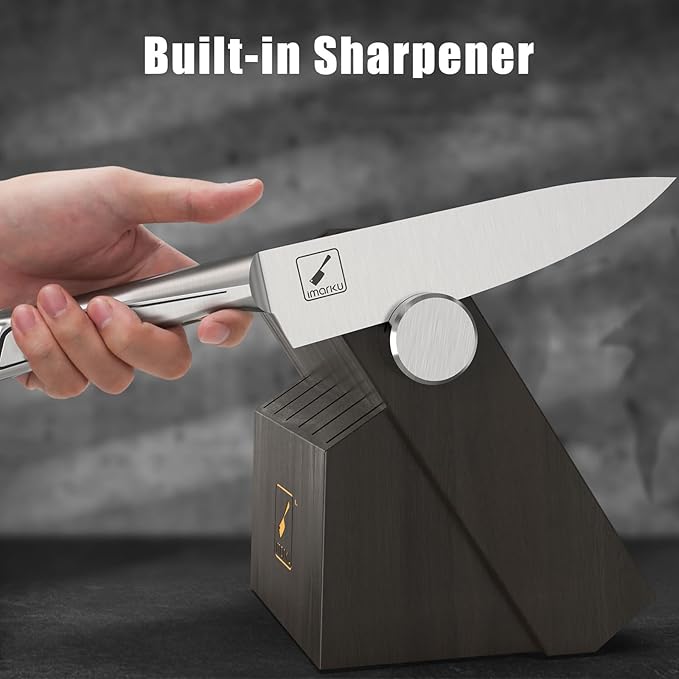 imarku Kitchen Knife Set with Block and Built-in Sharpener, Japanese Stainless Steel 14-Piece Knife Set with Utility Knife, Dishwasher Safe, Non-Slip Ergonomic Handles, Essential Gift for Home Cooks