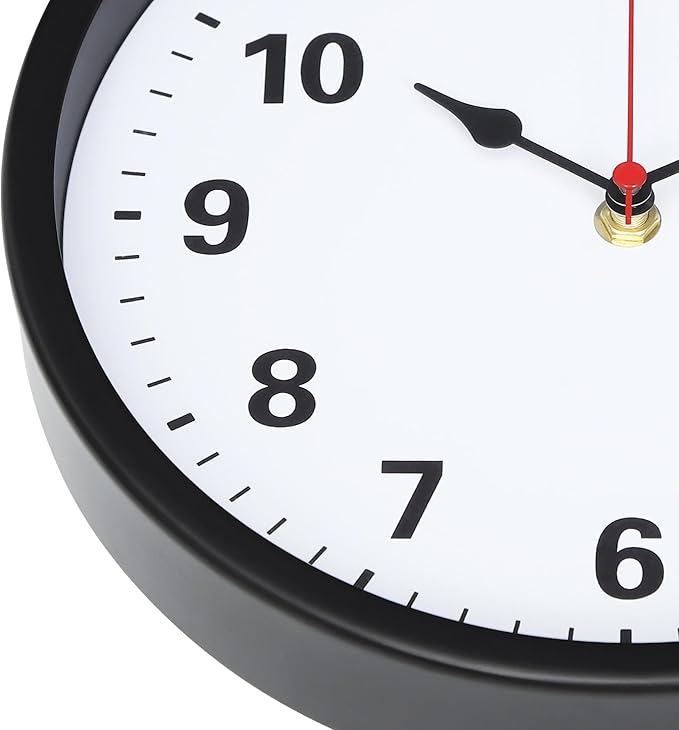LEIKE Metal Wall Clock 10IN Black, Retro Silent Quartz Battery Operated, Decorative for Patio, Kitchen, Living Room, Bedroom, Pool