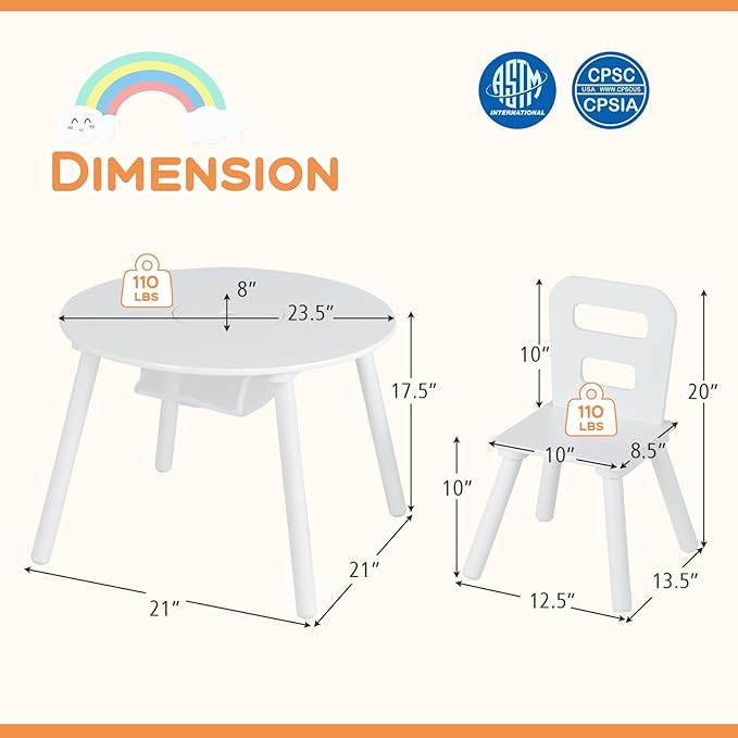 Costzon Kids Table and Chair Set, Wood Activity Table w/Center Mesh Storage, Children Furniture Gift for Boys & Girls, Ideal for Arts, Crafts, Snack Time, Homework, Toddler Table and Chairs, White
