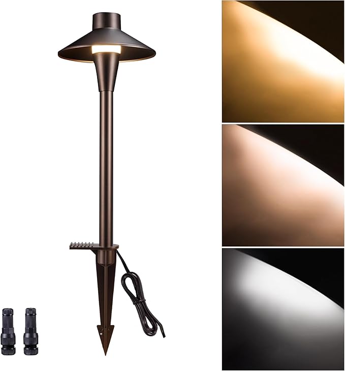 Landscape Path Lights, 3000K/4000K/5000K Selectable Pathway Lights, 12V Low Voltage Wired, LED Outdoor Waterproof, 5W 150LM ORB Aluminum for Yard Walkway Driveway Garden