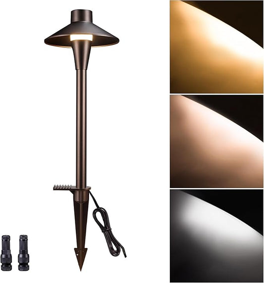 Landscape Path Lights, 3000K/4000K/5000K Selectable Pathway Lights, 12V Low Voltage Wired, LED Outdoor Waterproof, 5W 150LM ORB Aluminum for Yard Walkway Driveway Garden