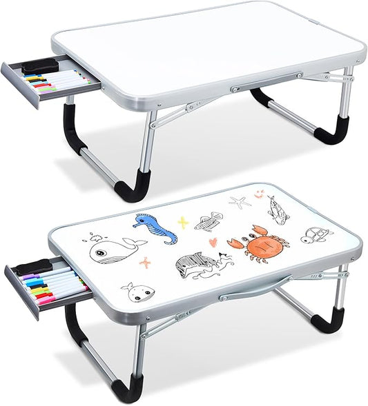 Suzile 2 Pcs Kids Lap Desk with Dry Erase Board, 24" x 16" Foldable Study Tray with Drawer, Markers & Eraser, Portable Desk for Art, Homework, First Day & Back to School Supplies