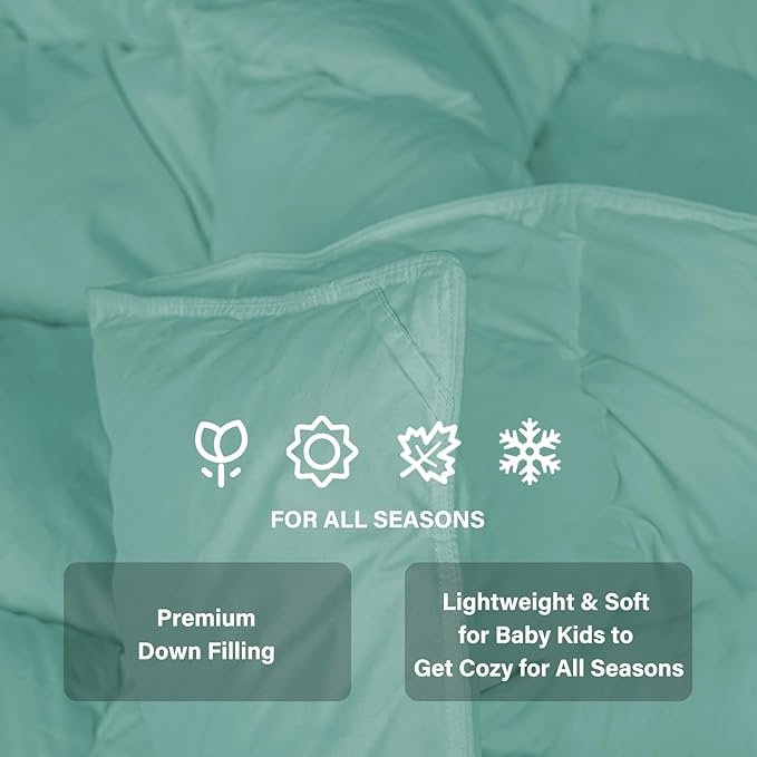zzlamb Warm Baby Quilt Crib Comforter Small Duvet Insert, Toddler Down Comforter Kids Crib Down Throw Blanket, Lightweight Soft Brushed Noiseless Shell Down Proof Machine Washable, Aqua 41x48in