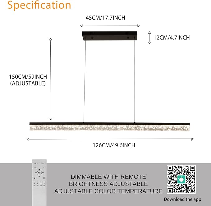 Modern Led Pendant Light, Dimmable Crystals Led Chandelier for Dining Room Light Fixture Over Table Creative Vertical Pendant Light for Kitchen Island, Dining Room, Bedroom(49.6IN)
