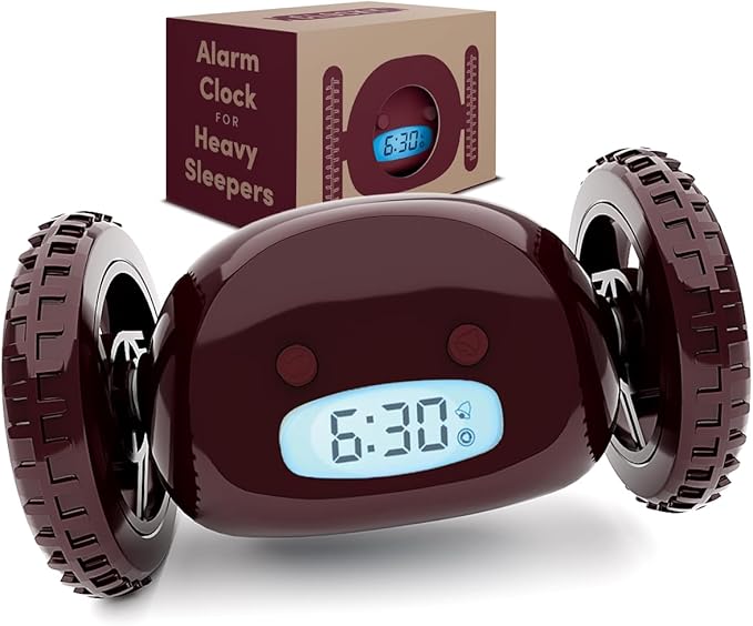 CLOCKY Extra Loud Alarm Clock for Heavy Sleepers on Wheels Rolls Runs Away Vibrating, Easy to Set Super Smart Snooze Digital Bed Shaker Alarm Clock Funny Gift for Adults Kids Teens Bedrooms (Wine)