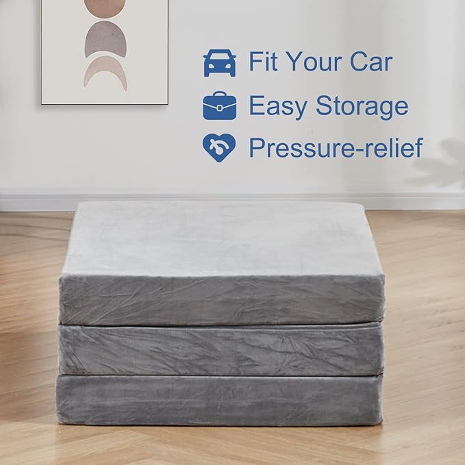 SINWEEK 4" Single Memory Foam Folding Mattress with Storage Bag - Foldable Trifold Floor Bed Topper, CertiPUR-US Certified Guest Sleeping Pad, Machine Washable Cover