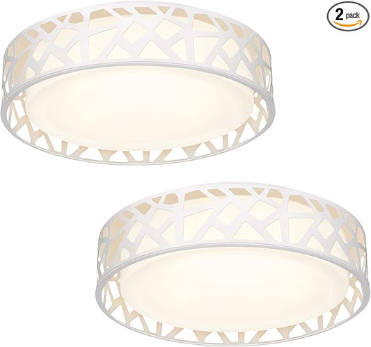 Light Fixtures Ceiling 2 Pack, 12 inch 15W 1100 Lumens Flush Mount Lights, Dimmable 3000K Warm White, ETL Listed for Kitchen, Hallway, Bedroom, Stairways (Metal Body and Acrylic Shade)
