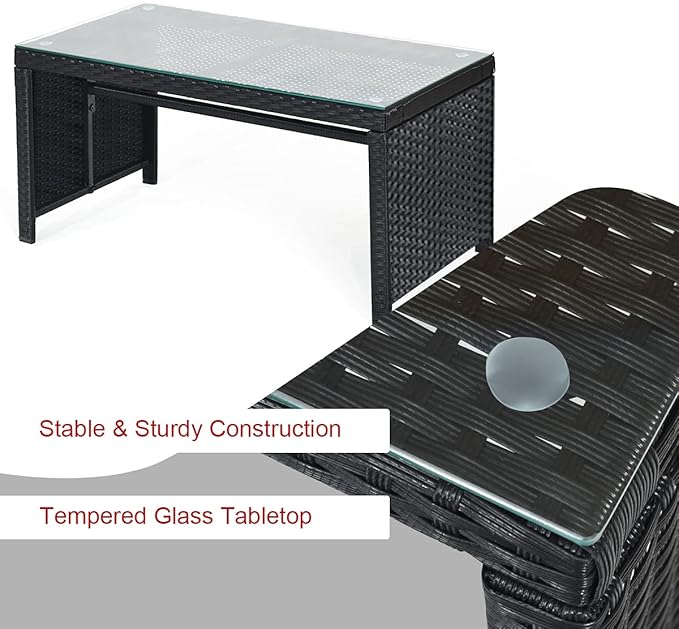 Tangkula Patio Wicker Conversation Furniture Set, Patiojoy Sofa & Table Set w/4 Seats, Outdoor Rattan Sofa Set for Balcony Backyard, Wicker Chair Set with Tempered Glass Coffee Table (2, Red)