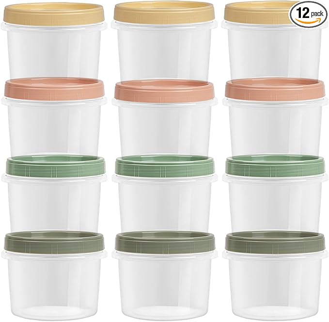 8 Oz Small Food Containers with Lids, 12 Pack, 1-Cup Reusable Snack Containers with Screw Top for Food Small Portions Meal Prep Freezer Storage, Microwave Freezer Dishwasher Safe, 4 Colors