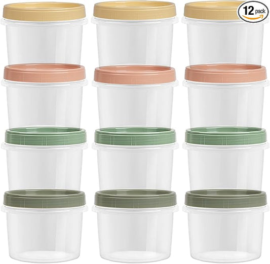 8 Oz Small Food Containers with Lids, 12 Pack, 1-Cup Reusable Snack Containers with Screw Top for Food Small Portions Meal Prep Freezer Storage, Microwave Freezer Dishwasher Safe, 4 Colors