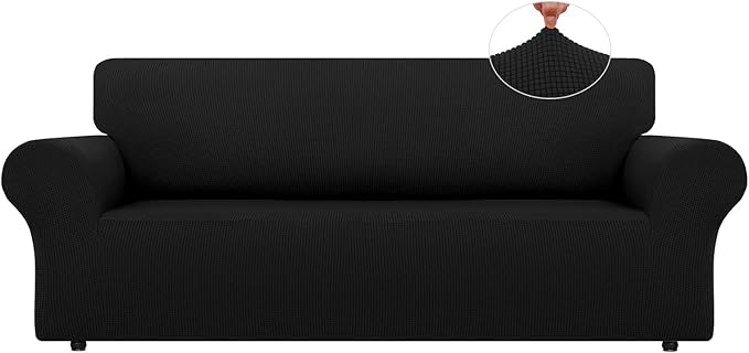 LURKA Stretch Oversized Sofa Slipcovers 1 Piece Couch Covers for 3 Cushion Couch Sofa Furniture Protector Full Sofa Covers with Elastic Bottom for Kids and Pet (X-Large, Black)