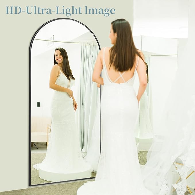 Full Length Mirror with Stand, 71"x28" Arched Full Body Mirrors, Large Stand Up Mirror, Aluminum Frame Floor Standing Mirrors, Freestanding Hanging Leaning Mounted for Bedroom Living Room Black