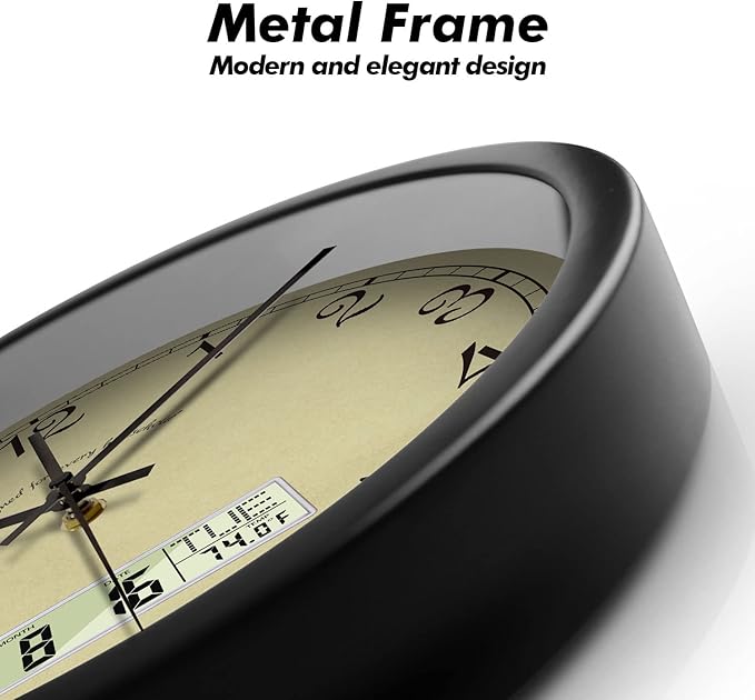 SCAOGE Retro Analog Wall Clock with Date Temperature Day Vintage Ivory Silent Battery Operated Digital Clocks with Week Large Display Clock Decorative for Living Room Kitchen Office Bathroom 14 Inch