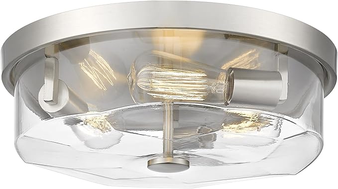 Brushed Nickel Flush Mount Ceiling Light, 3-Light Hallway Light Fixtures, Modern Farmhouse Farmhouse Ceiling Light Clear Glass for Kitchen Porch Entryway Indoor Outdoor