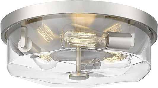Brushed Nickel Flush Mount Ceiling Light, 3-Light Hallway Light Fixtures, Modern Farmhouse Farmhouse Ceiling Light Clear Glass for Kitchen Porch Entryway Indoor Outdoor